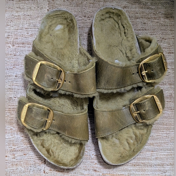 Birkenstock Arizona Big Buckle Shearling Olive Oiled Leather Size 40 Narrow